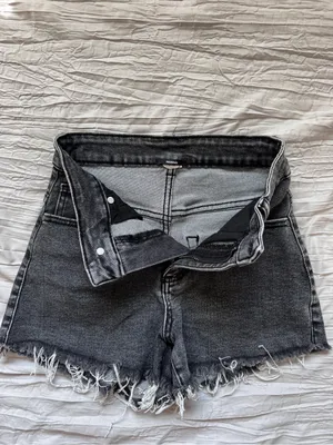 High-Waist Black Frayed Hem Denim Shorts thumbnail 3