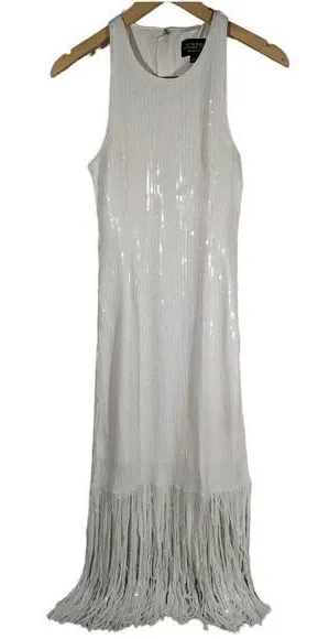 J. Crew Collection White Sequin Fringe Maxi‎ Dress Formal Evening Gown Size 2 thumbnail 1