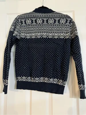 L.L. Bean vintage Navy and White Fair Isle Half-Zip Sweater medium thumbnail 5