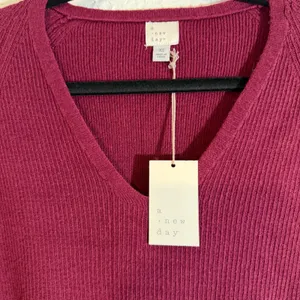 A New Day Dress Burgundy XS Women V-Neck Ribbed Knit Mini NEW FLAWED thumbnail 2