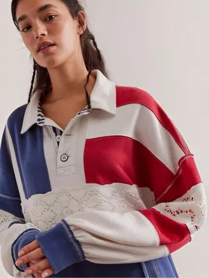 🆕 Free People X We The Free | American Dream Polo Pullover | Sz: L thumbnail 3