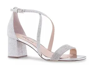 Nina Sz 7.5 Neville Silver Rhinestone Embellished Block Heel Dress Sandals thumbnail 1