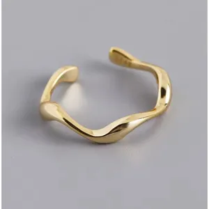 🆕 Yellow‎ Gold Wave Ring Gold Plated 925 Sterling Silver | Adjustable thumbnail 4