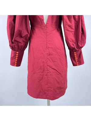 NWOT Farm Rio Cotton Long Sleeve Bow Tie Open Back Mini Dress Red Sz S thumbnail 8