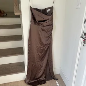 NWT Reformation Barrow Silk Maxi Dress in Magnetic Brown thumbnail 3