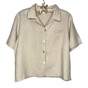 Match Point Made In USA Linen Button Up Top M Oversized Neutral Lagenlook Casual thumbnail 1