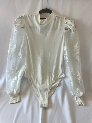 Bodysuit women’s ivory lace sleeve size, medium thumbnail 1