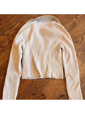 Aritzia Babaton Sculpt Knit Long Sleeve Polo Beige Taupe S thumbnail 8