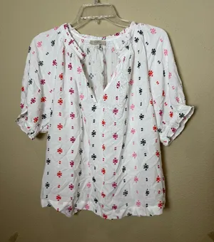 LOFT Outlet Balloon Sleeve Embroidered Peasant Top Blouse Shirt Size Medium thumbnail 1