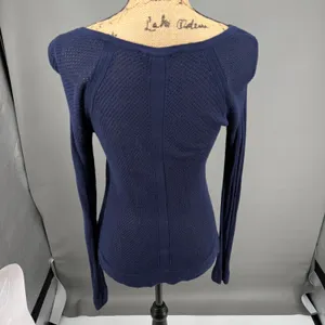Rag & Bone‎ Mesh Top Womens S Navy Blue Pointelle Open Knit Long Sleeve Netted thumbnail 2