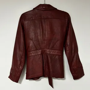 Womens Genuine Leather Belted Blazer Jacket Burgundy Size‎ Small thumbnail 8