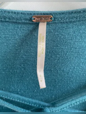 Free People teal knit long sleeve lace up V neck tee top retro Y2K boho peasant thumbnail 4
