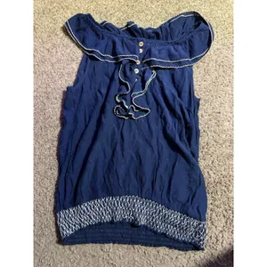 Papaya Womens Navy Blue Ruffle Neck Smocked Hem Boho Tank Top Size Medium‎ thumbnail 2