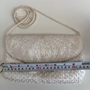 Vintage White Beaded Satin Clutch Purse | Pearl Evening Bag Bridal Prom 90s Y2K thumbnail 7