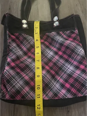 Vintage Pink Plaid Canvas Tote Bag Small Rhinstone Y2K thumbnail 3
