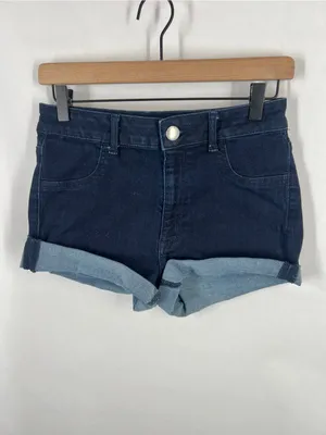 American Eagle Super Hi-Rise Shortie Dark Wash Stretch Denim Shorts Size 8 thumbnail 2