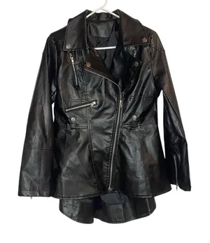 Vegan Leather Size Medium Women's Jacket Flare Back With‎ Zippers Biker Mob wife thumbnail 1