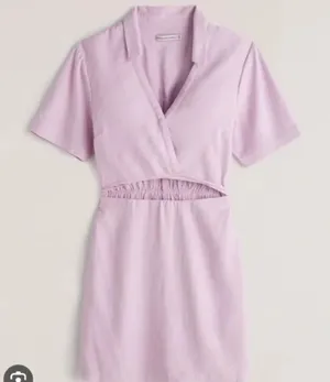 Abercrombie & Fitch Lilac Collared Linen Blend Wrap Mini Dress Size MT thumbnail 1