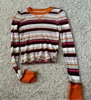 Aerie stripped waffle knit long sleeve shirt size small thumbnail 1