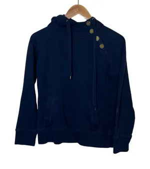 Lauren Ralph Lauren Navy Blue Button Shoulder Hoodie Sweatshirt Small thumbnail 1