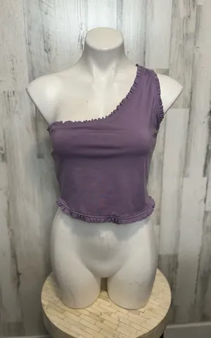 Vāsanā One Shoulder Ruffle Crop Top Womens L Purple Ribbed Trim Active Bralette thumbnail 1
