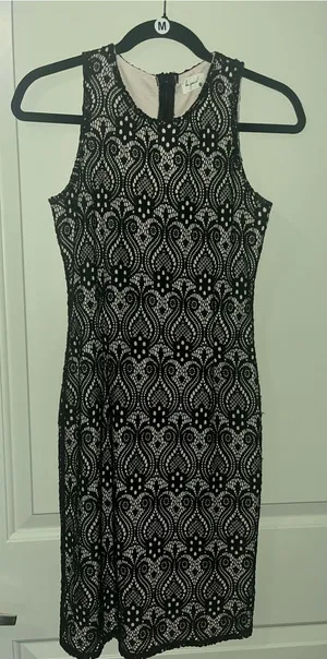 Black Lace Midi Dress with Nude Lining thumbnail 1