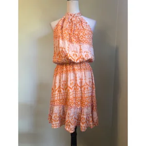 BTFBM Orange Pink boho dainty coastal resort Halter Open Back Mini Dress Large y thumbnail 3