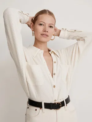Madewell Waffle Knit Shirt Jacket Antique Cream Shacket Women's Medium NI105 thumbnail 2