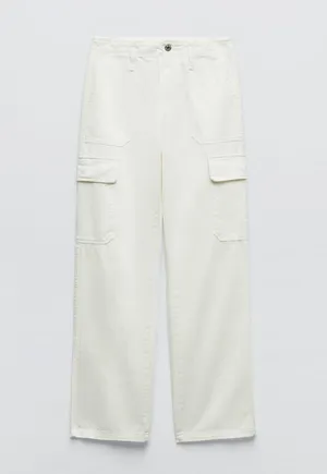 ZARA White Straight Cargo Pants thumbnail 1