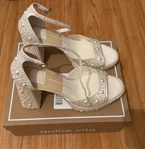 Dolce Vita Pandro Pearl True White Satin Heels thumbnail 1