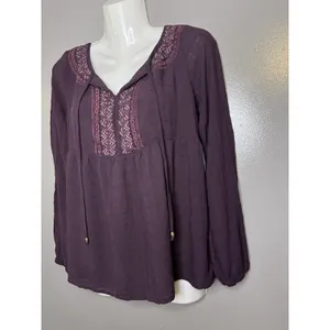 Sonoma Goods For Life Blouse Womens Medium Purple Embroidered Tunic Top Boho thumbnail 4