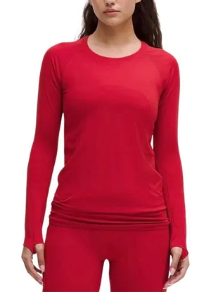 LULULEMON Swiftly Tech LS Shirt Women 18 Red Athletic Yoga Comfort Sporty Outdoo thumbnail 1