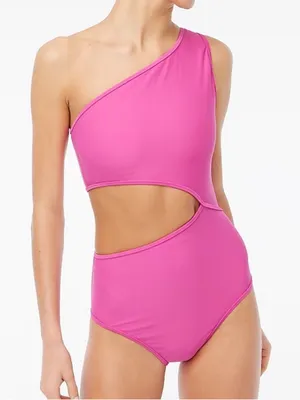 J. Crew Cutout One-Shoulder One-Piece Swimsuit, Fuchsia, Size Large thumbnail 1