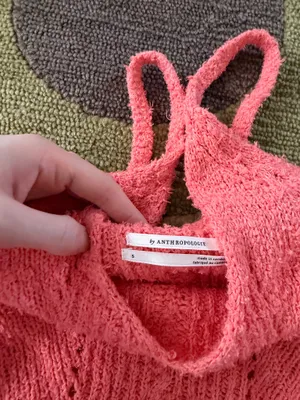 by Anthropologie Coral Pink V Neck Sweater Tank Top Bohemian Cutout Size Small thumbnail 2