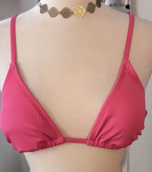 Shade & Shore Pink Triangle Ribbed Bikini thumbnail 4