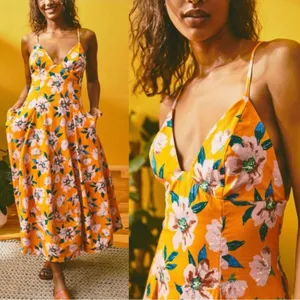 Free People Finer Things Printed Halter Midi Dress Sunshine Combo Medium thumbnail 8