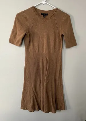 Banana Republic brown tan fit and flare knit dress cotton‎ nylon women size XS thumbnail 1