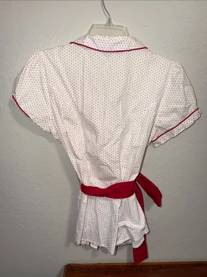 Vintage Polka Dot Shirt 50s 60s 70s 80s Diner Top with belt rockabilly dress up thumbnail 3