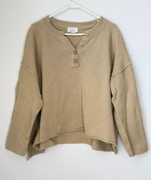 The Native One Textured Henley Tan Sweater with Buttons Size Large thumbnail 1