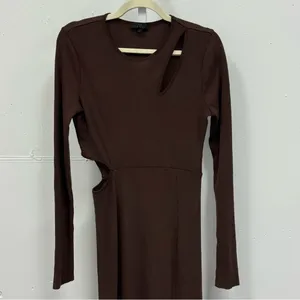 Revolve THE RANGE Mass Rib Cutout Long Sleeve‎ Midi Sweater Dress Espresso Large thumbnail 6