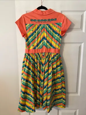 Disney Coral, Teal & Yellow Striped Fit-and-Flare Dress size M length 42” B32” thumbnail 7