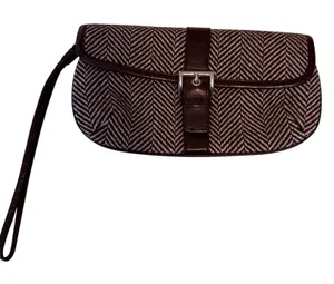 Banana Republic Clutch Black Herringbone Wool Blend Leather Trim Wristlet Bag‎ thumbnail 1