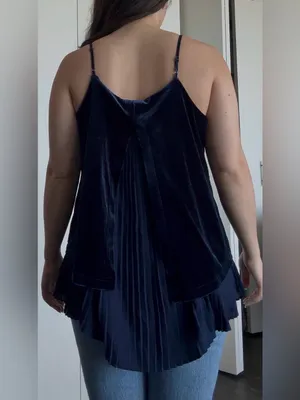 Rose & Olive Navy Velvet and Pleated-Hem Camisole thumbnail 7