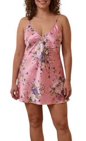 Floral Nightgown Chemise Pink Purple Satin XL thumbnail 1