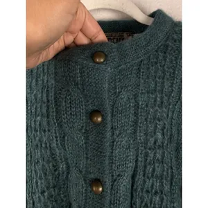 Vtg Forenza Mohair Wool Women's‎ M Teal Button Up Cable Knit Sweater Preppy 80's thumbnail 9