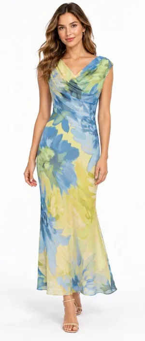 Betsy & Adam - Petite Floral Chiffon Maxi Dress thumbnail 1