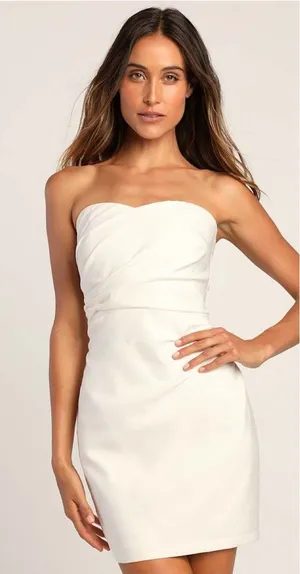 Lulus Festive Occasion White Ruched Strapless Bodycon Mini Dress Size Medium NWT thumbnail 1