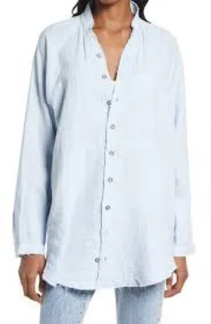 Free People Summer Daydream Button Down Womens M Light Blue Gauze Top thumbnail 1