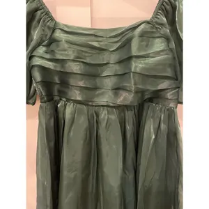 Entro Green Organza Party Bubble Sleeve Mini Dress, L thumbnail 7