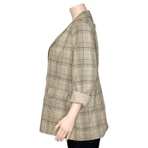 MAJORELLE Rhea Double-Breasted Blazer, Tan Plaid, XL thumbnail 10